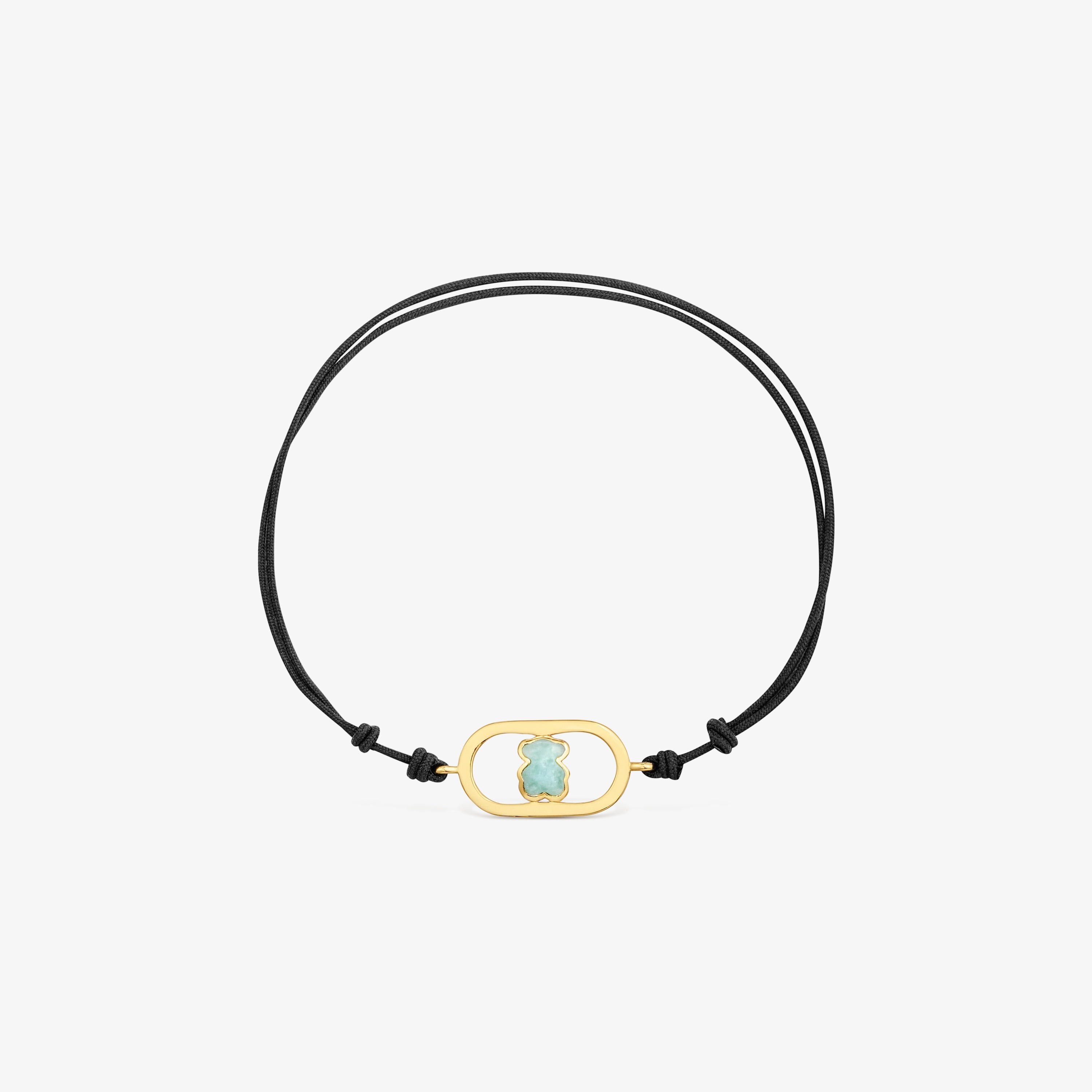 Pulsera de nylon negro con baño de oro 18 kt sobre plata y amazonita Camille