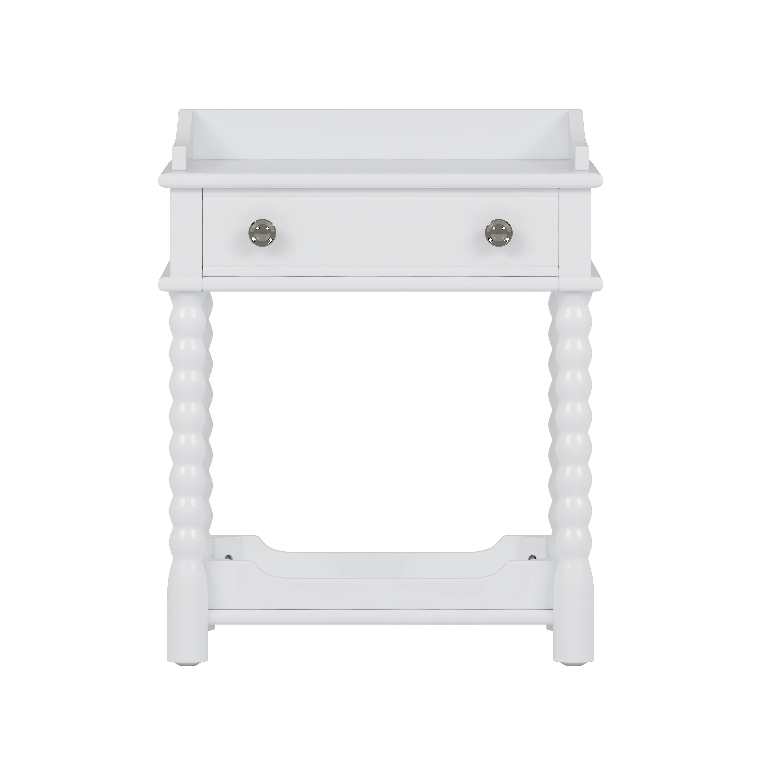 Retro Style Nightstand With Drawer And Open Shelf, Bedside Table With Turned Legs And Metal Handle