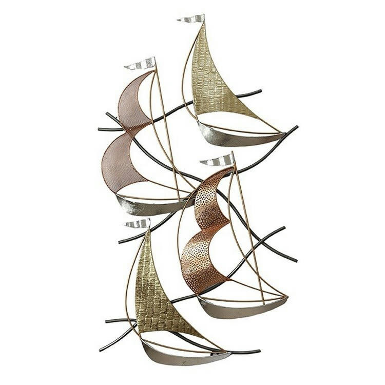 CASSIS - Décoration murale en métal voiliers couleurs métalliques 84x48x5