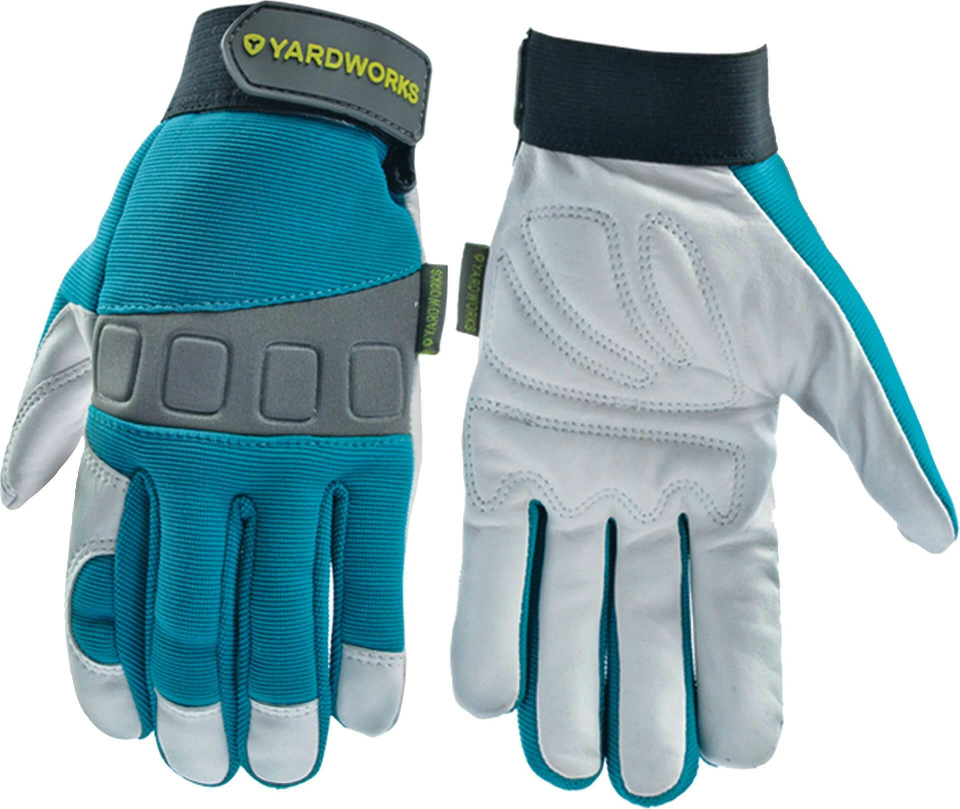 Yardworks Impact Protection Goat Skin Leather Gardening Gloves, Medium, Blue