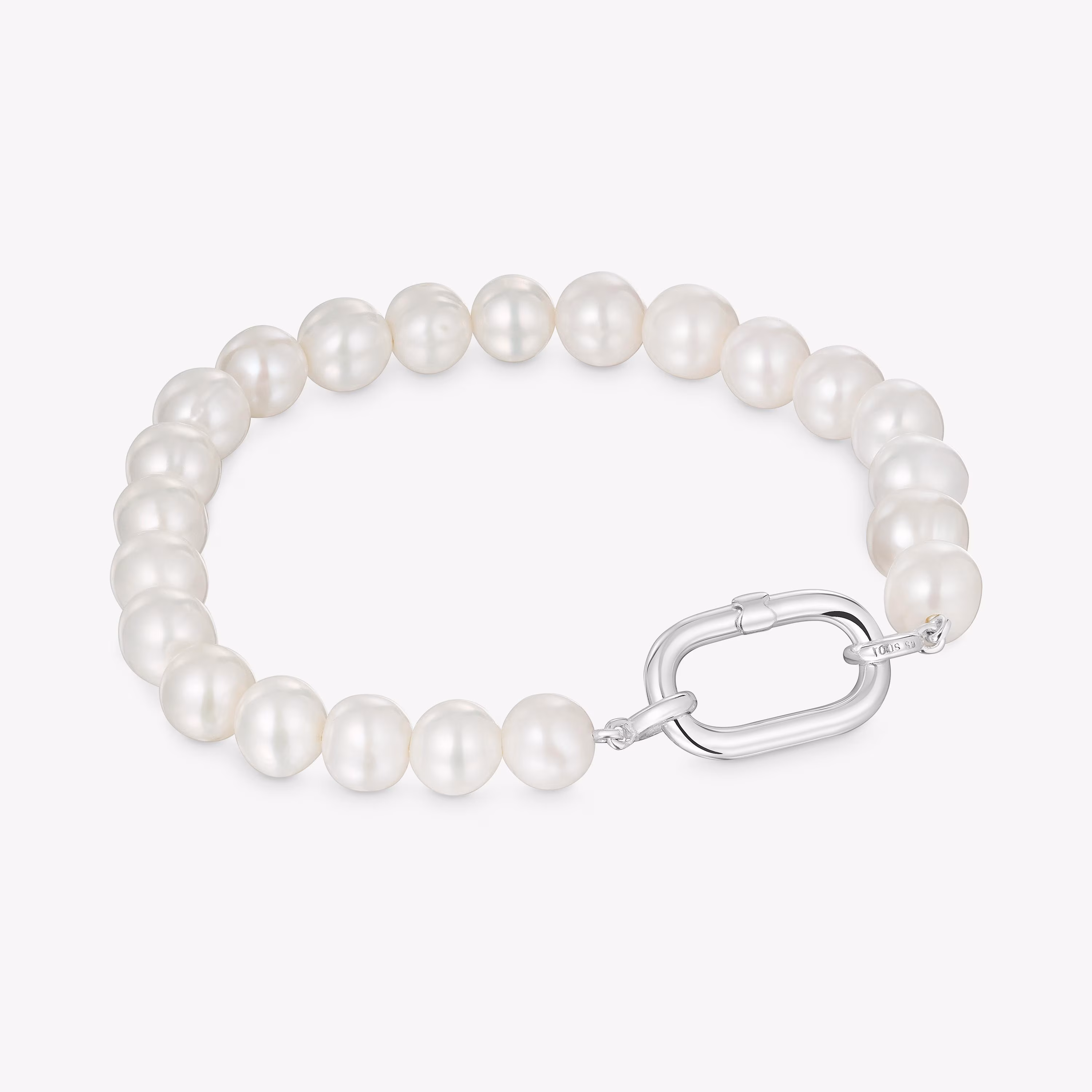 Pulsera con perlas cultivadas y anilla de plata Hold Oval