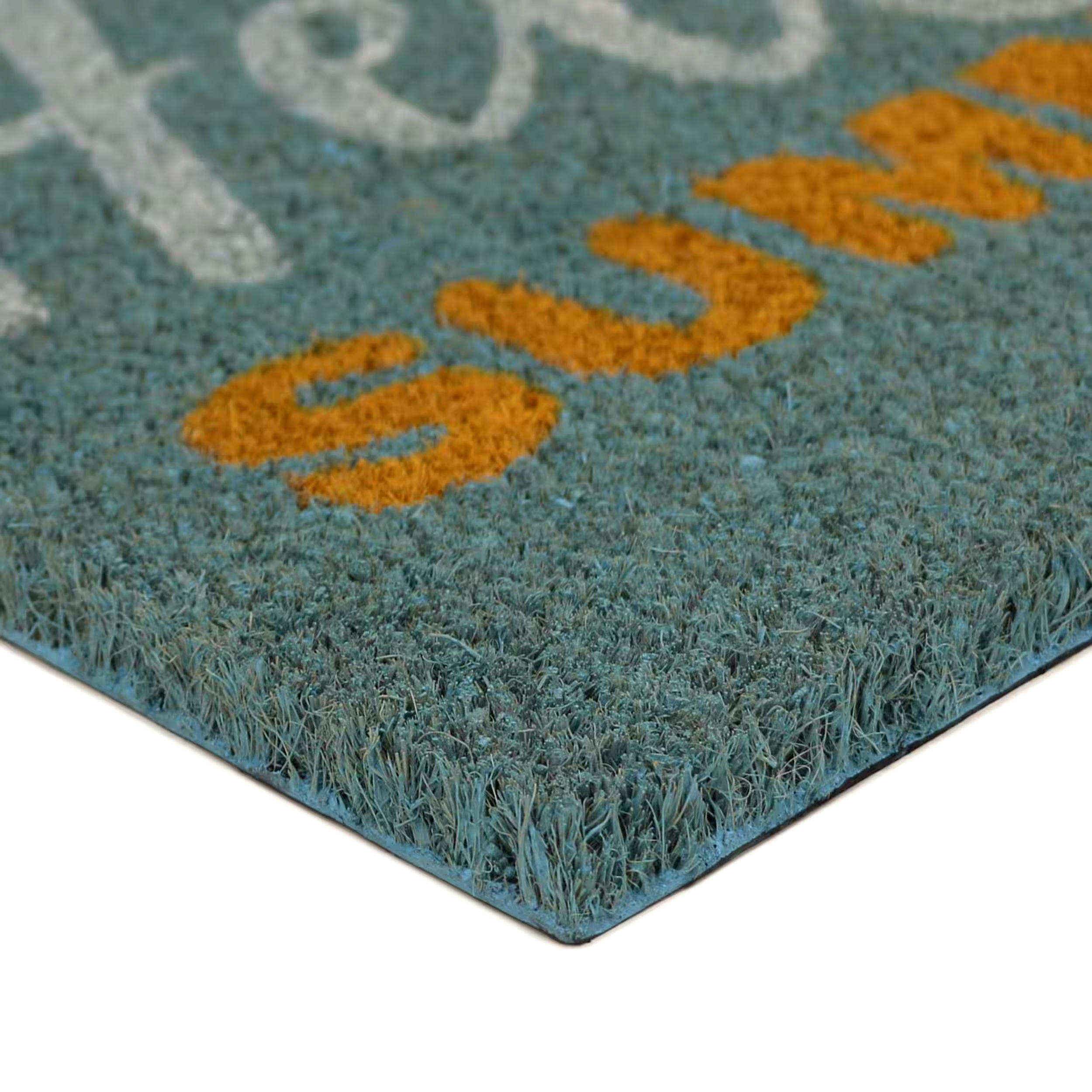 Hello Summer Flip Flop Natural Coir Outdoor Mat with Vinyl Backing, Blue, 18 x 30-in