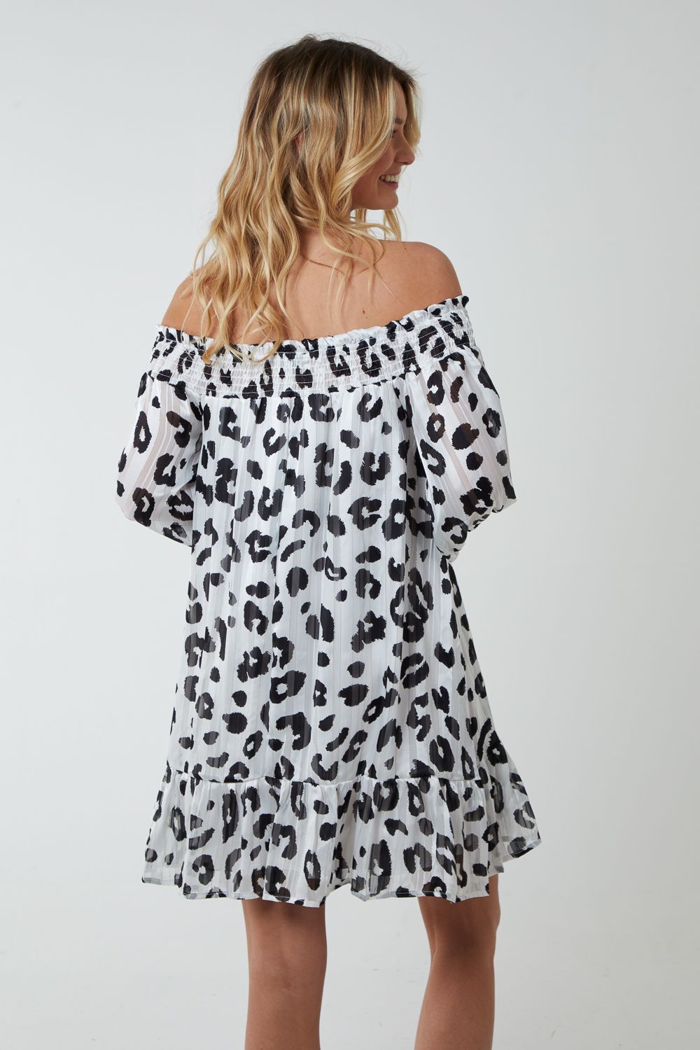 Blue Vanilla Sheared Neck Bardot Dress
