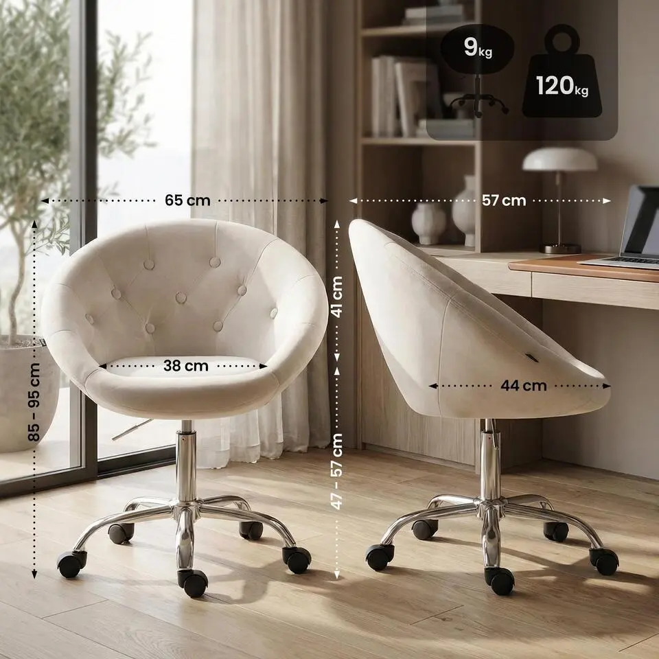 CLP Bureaustoel London chroom Frame - Fluweel - creme