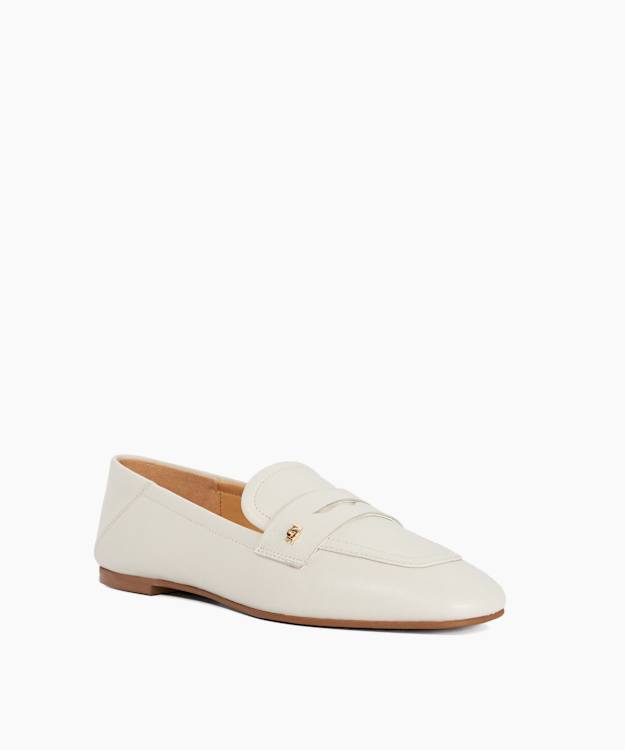 Glances White - Leather Crush Back Logo Penny Loafers