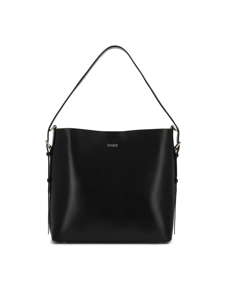 Black leather handbag