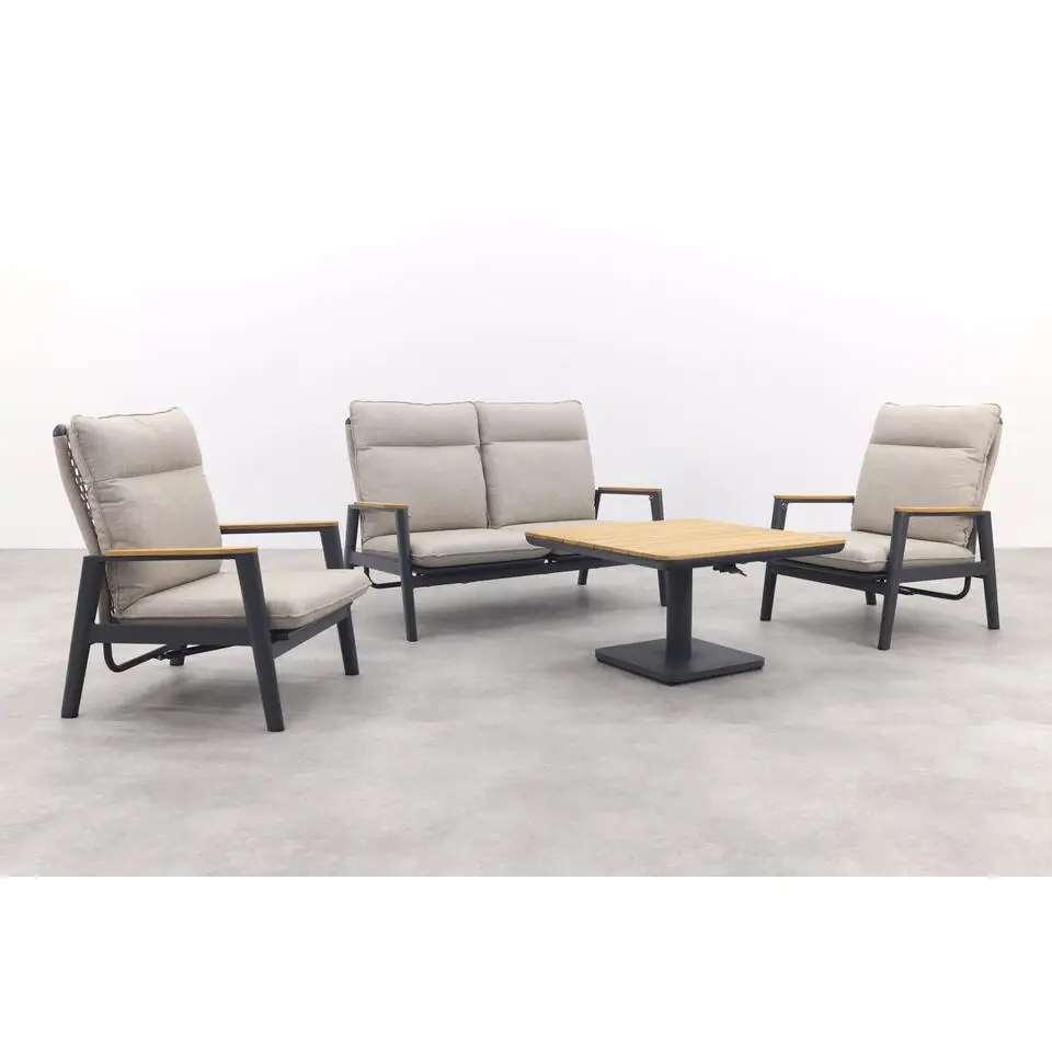 VDG Solaro/Medina verstelbare (4-persoons) stoel-bank loungeset - Zand / Teak