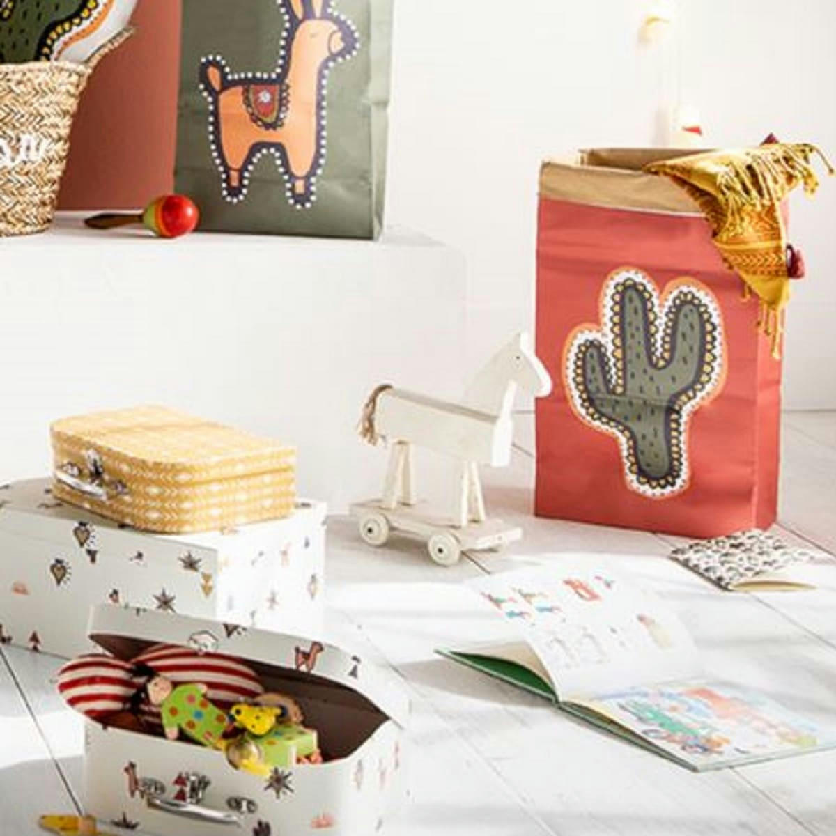 LALAMA - Lot de 3 sacs kraft blanc kaki et rose 30x18x60cm