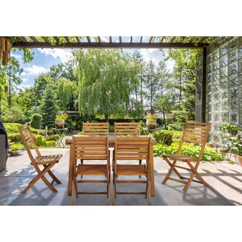 PRATO - Ensemble repas  en bois d'eucalyptus 6 places 120-180 cm