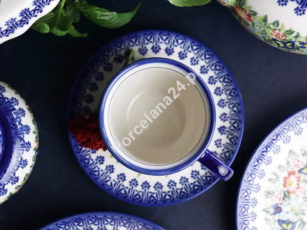 Filiżanka ze spodkiem 0,22 L / 14 cm Bolesławiec - Kwiatowy Ogród