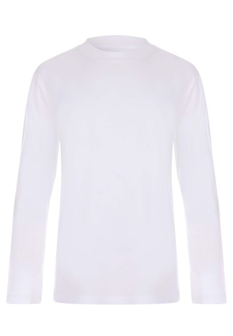 Older Boys White Cotton Long Sleeve T-Shirt