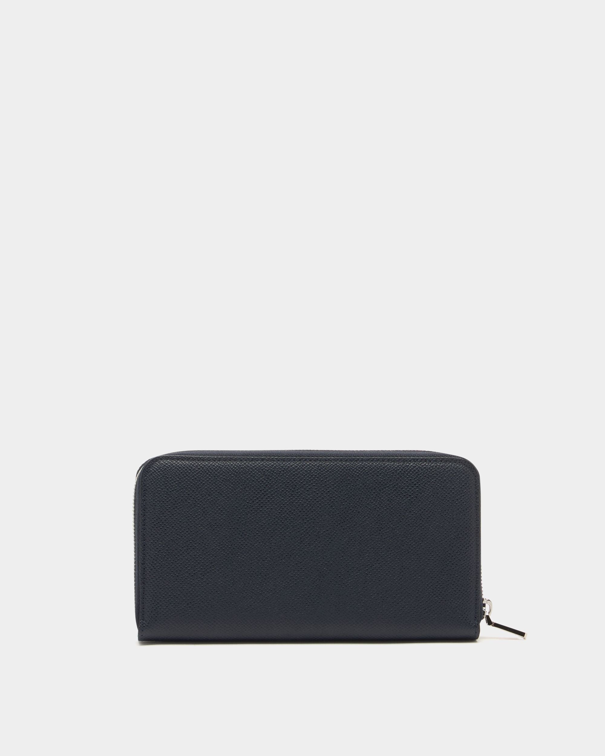 Bally Essential Geldbörse mit umlaufendem Reißverschluss aus genarbtem Leder in Marineblau