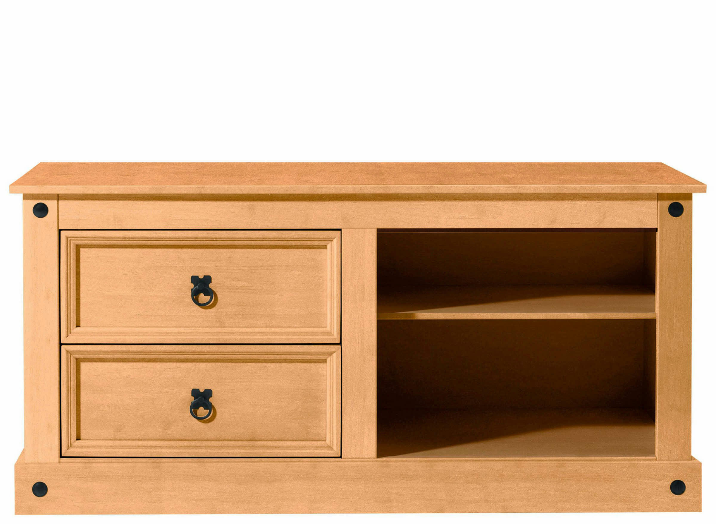 MEXICO - Meuble TV avec 2 tiroirs et 2 compartiments ouverts en pin nature