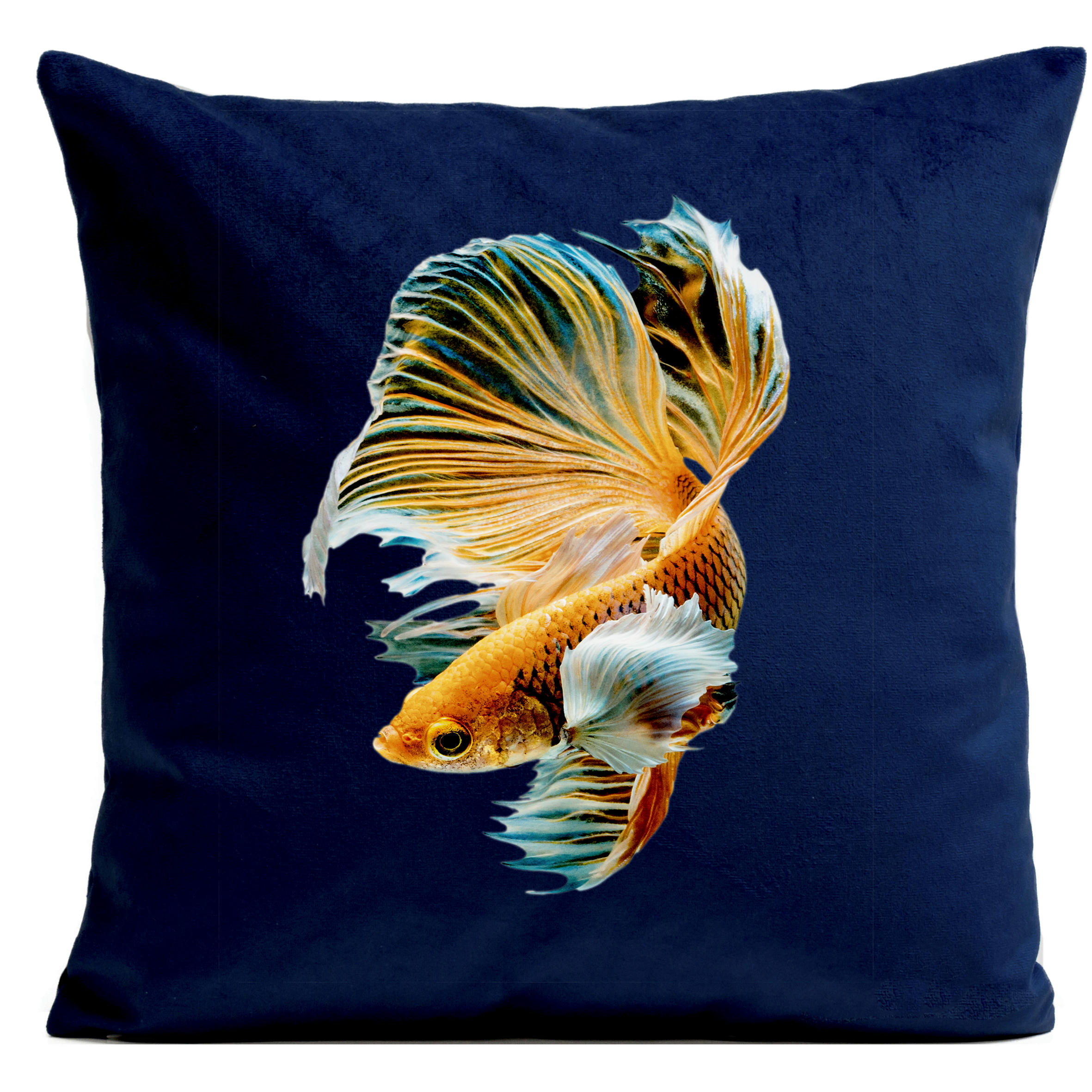 - Coussin poisson suédine bleu 40x40cm