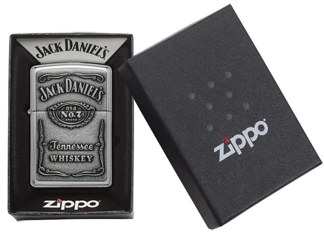 Zippo Jack Daniel's Label Brass Chip Lighter - High Polished Chrome