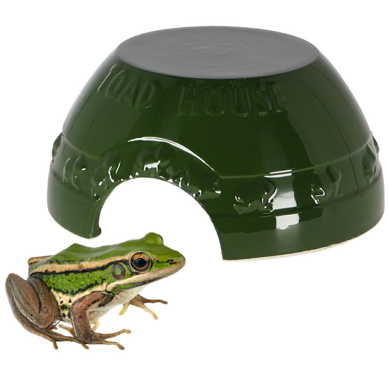Domek dla żaby ceramiczny zielony 19x10 cm ogrodowy ozdobny