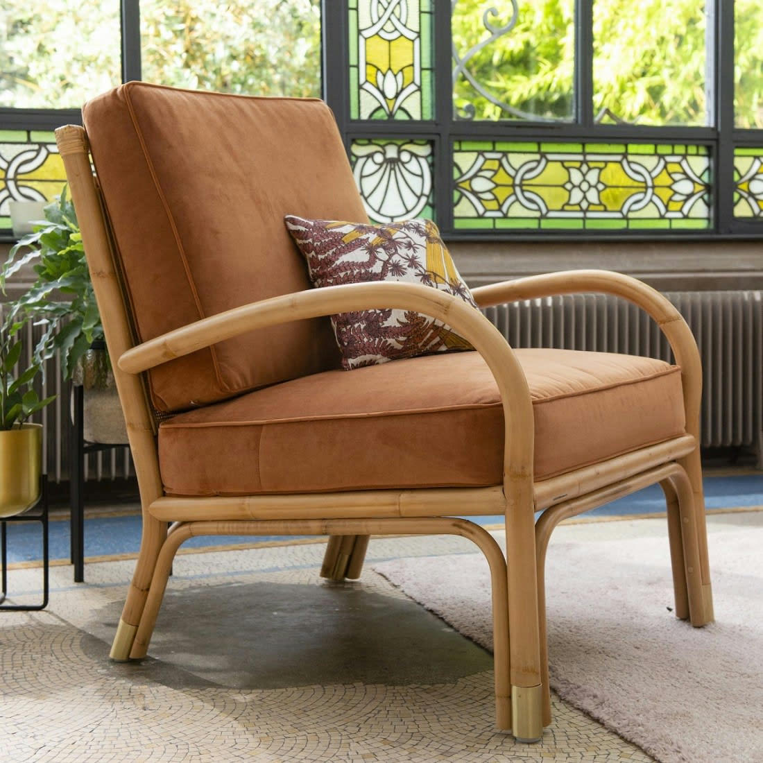 RIVIERA - Fauteuil rotin et velours