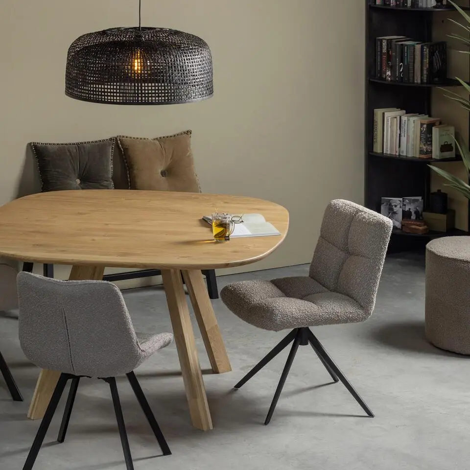 WOOOD Vinny Draaibare Eetkamerstoel - Boucl&eacute; - Zand - 80x48x45