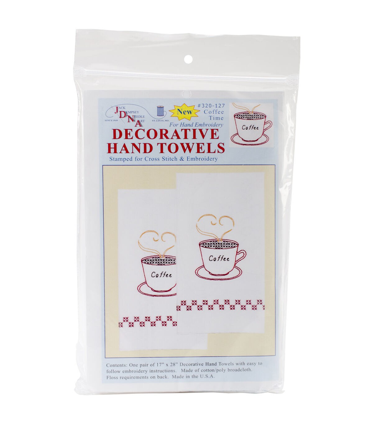 Jack Dempsey 17 x 28 Coffee Time Stamped Decorative Hand Towels 2pk