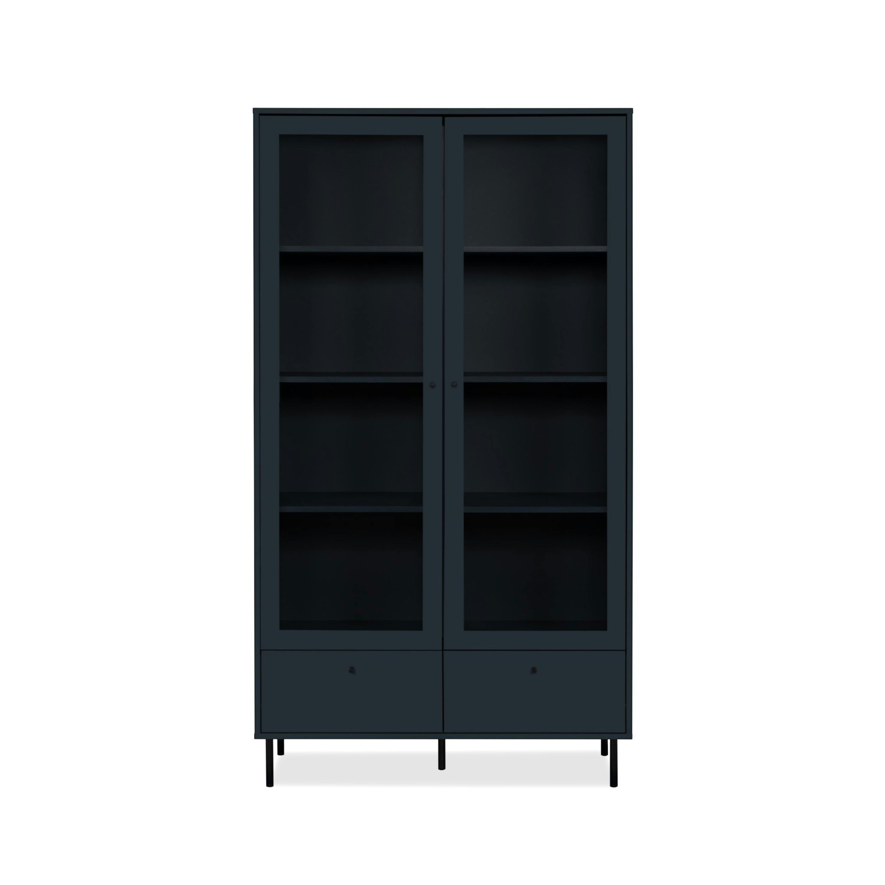 Bibliothèque vitrine bleu sombre 2 portes 1 tiroir RAVEN