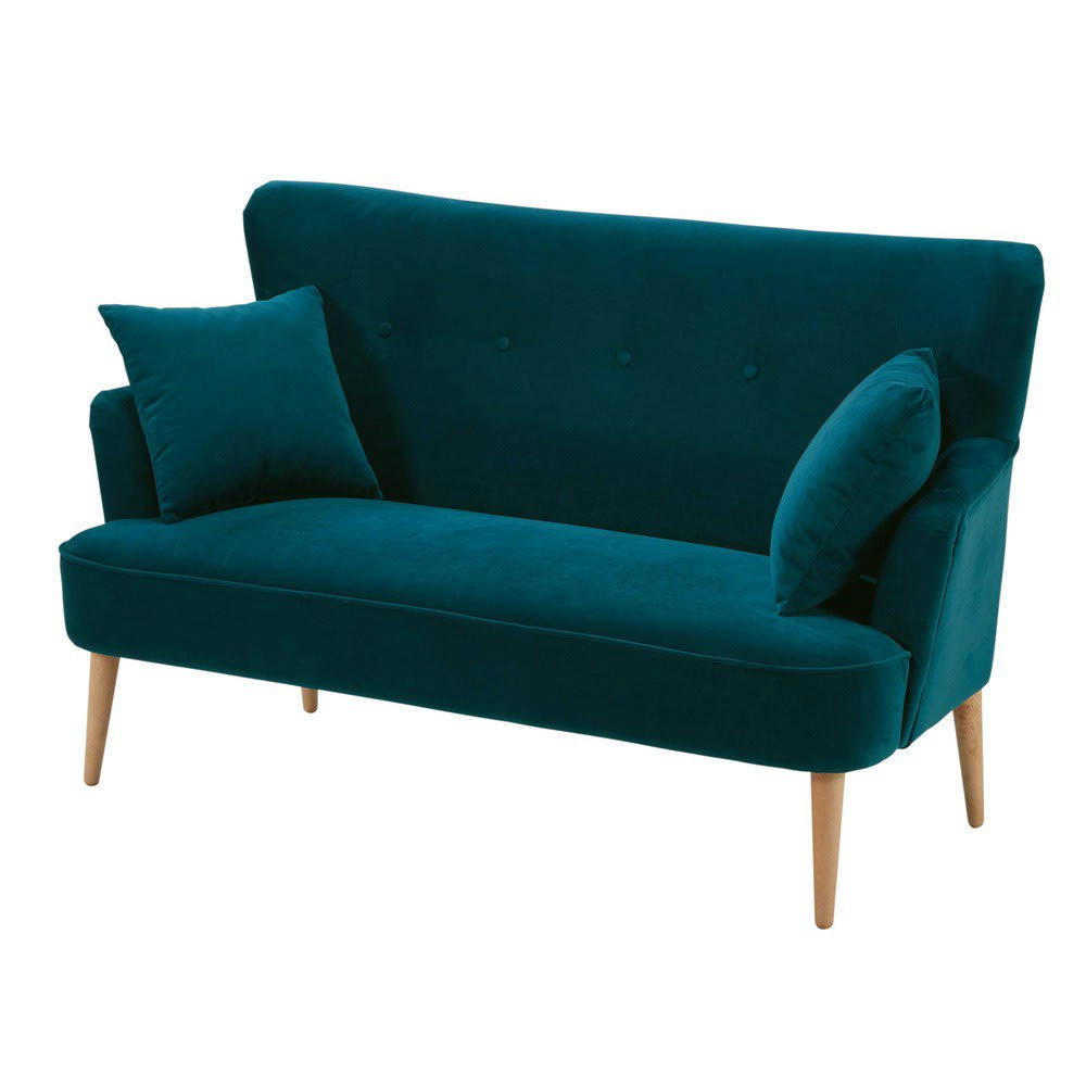 Leon - Canapé 2 places en velours bleu pétrole