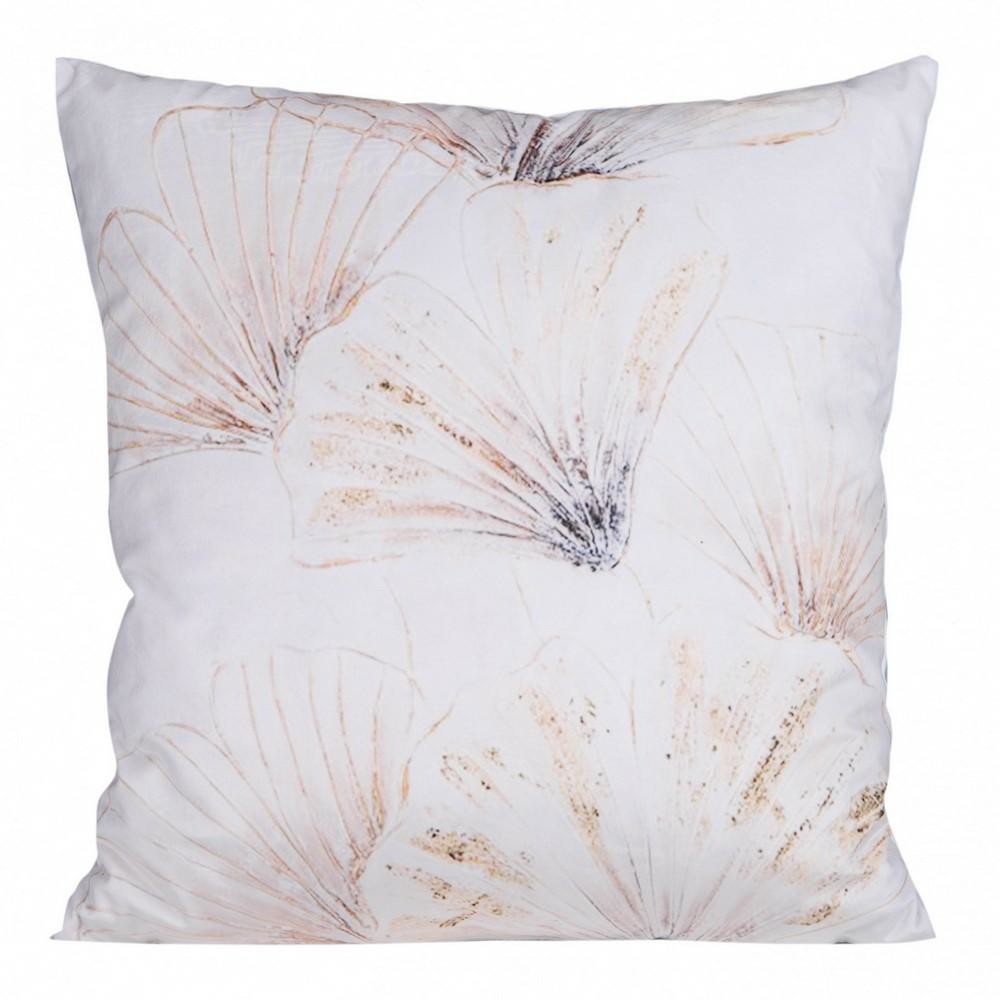 Poszewka 45x45 Velvet 8 kwiaty biała beżowa liście miłorzębu