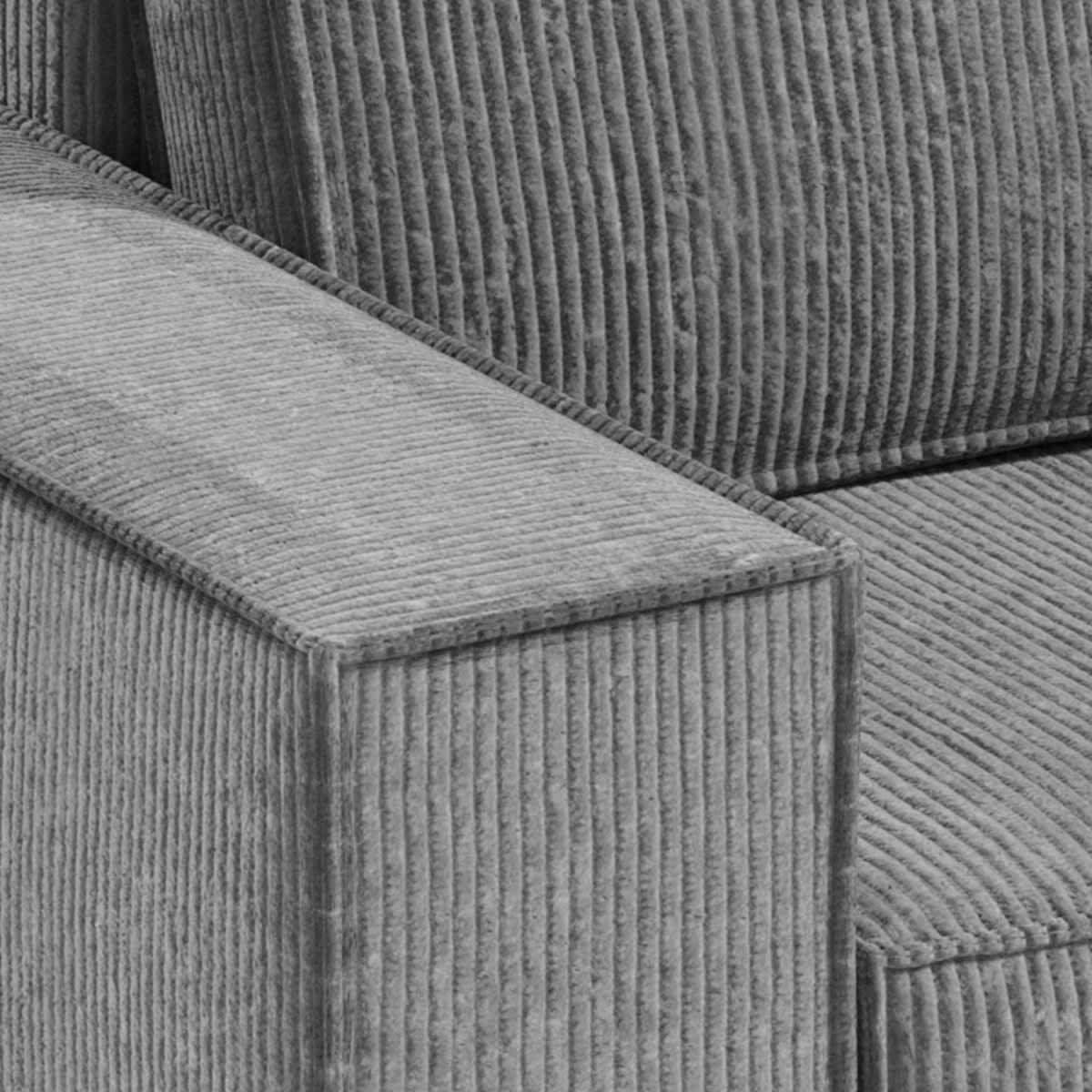 - Canapé d'angle 3 places velours côtelé gris