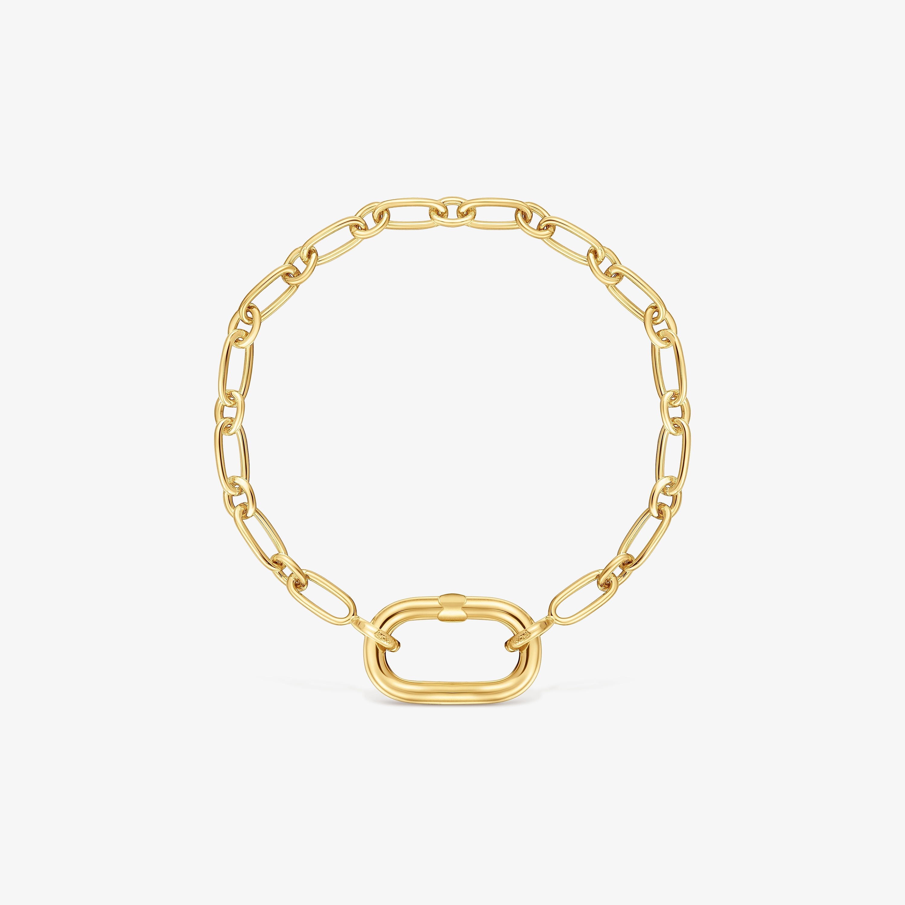 Pulsera cadena con baño de oro 18 kt sobre plata y anilla Hold Oval