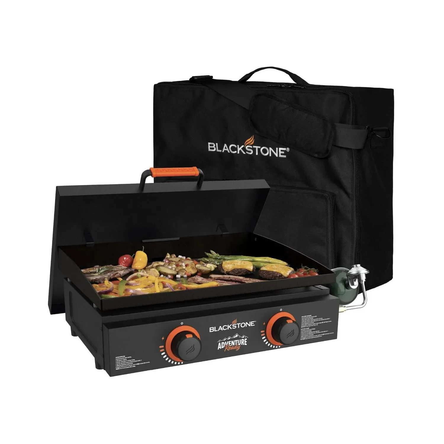 Blackstone Adventure Ready 22 Propane Griddle Gift Bundle, Black Includes Griddle, Hardcover, Carry Bag, 24,000 BTU Burners, Rear Grease System