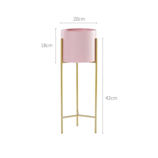 SOGA 4X 2 Layer 42cm Gold Metal Plant Stand with Pink Flower Pot Holder Corner Shelving Rack Indoor Display