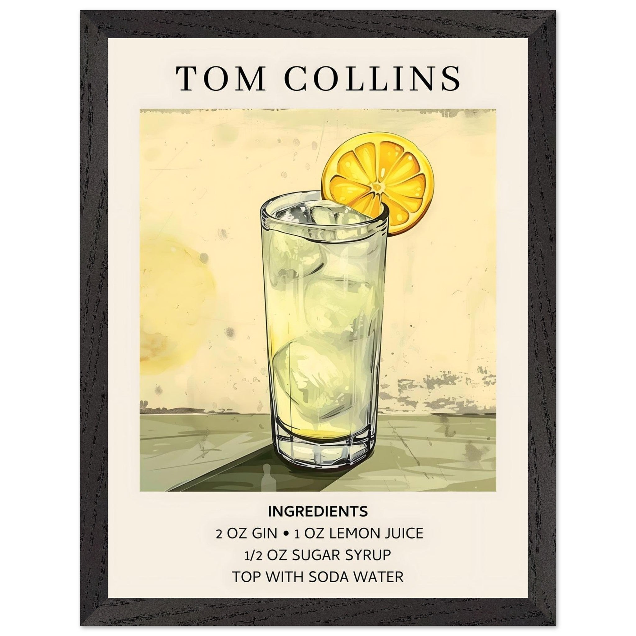 Artfulprints Poster met Lijst Tom Collins cocktail - Ingrediënten  - 30x40 cm - Groen