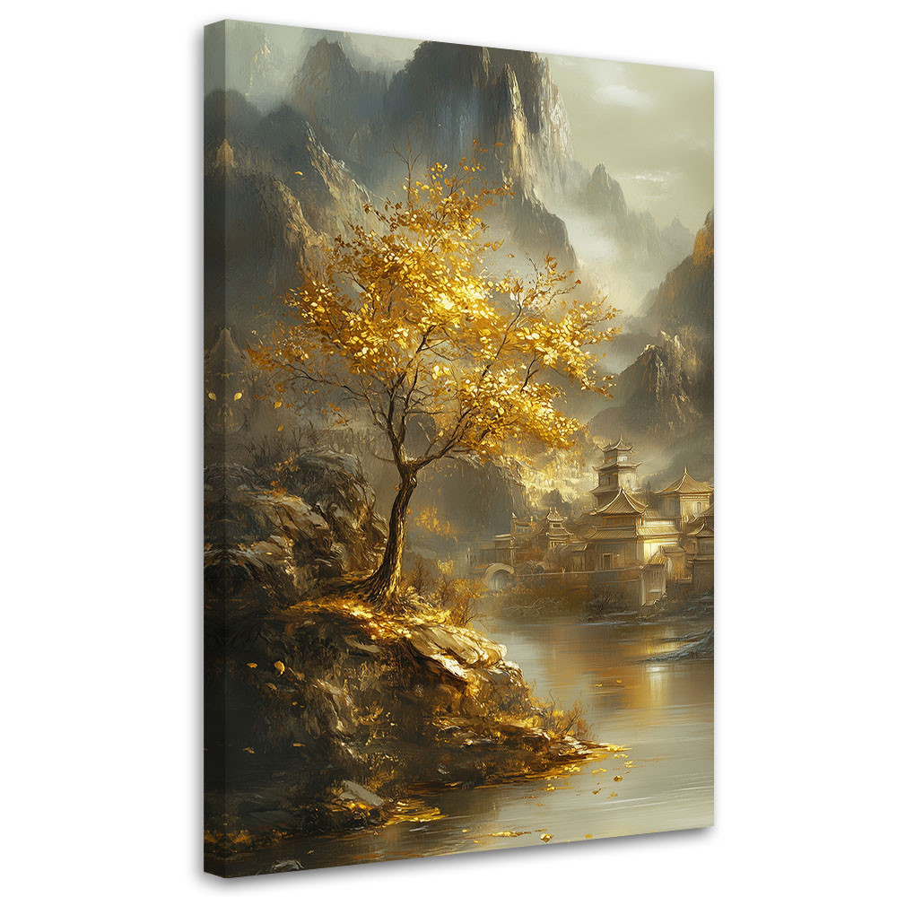 Feeby Obraz na płótnie, Pejzaż Góry Złote Drzewo 40x60