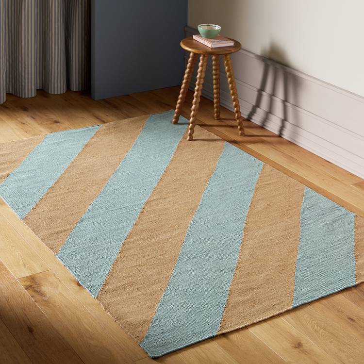 Habitat Archive Diagonal Stripe Blue Flatweave Rug-120x170cm