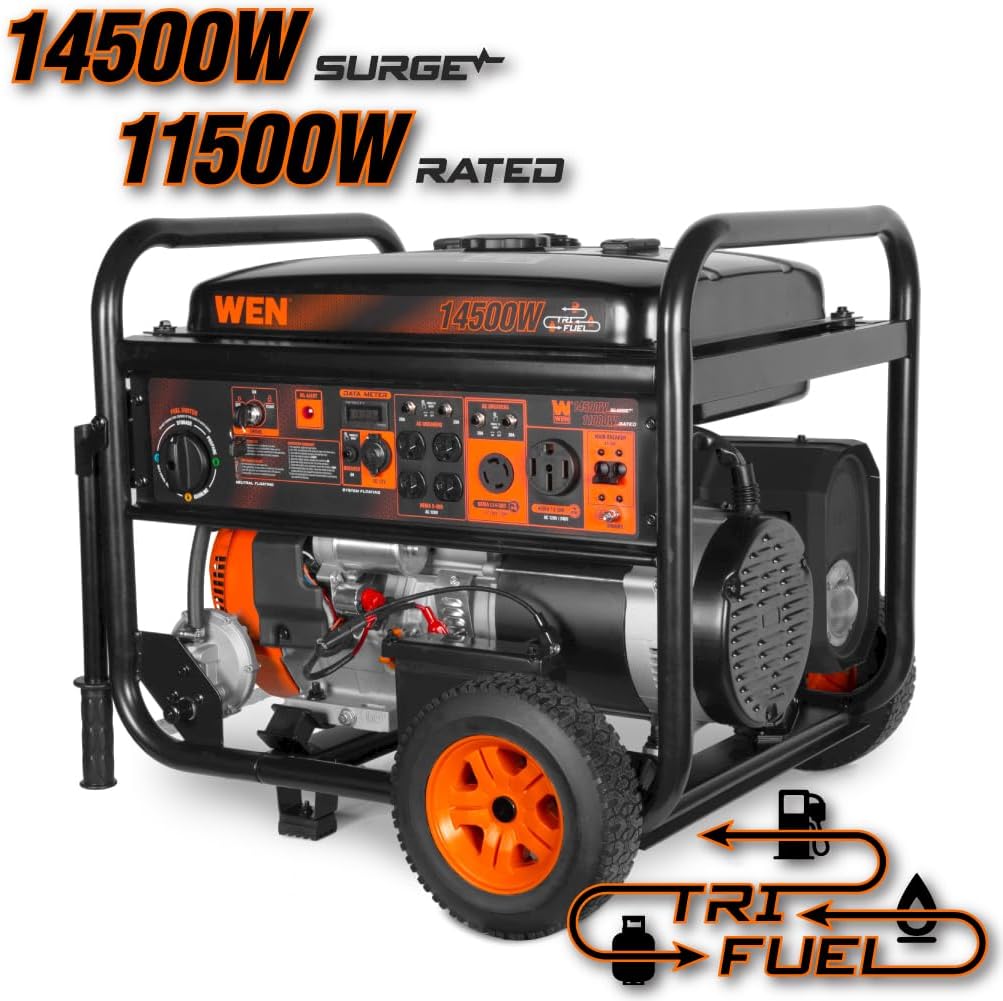 WEN 14500-Watt 120V/240V Tri-Fuel Generator  Transfer-Switch Ready with Electric Start and Wheel Kit (TF1450)