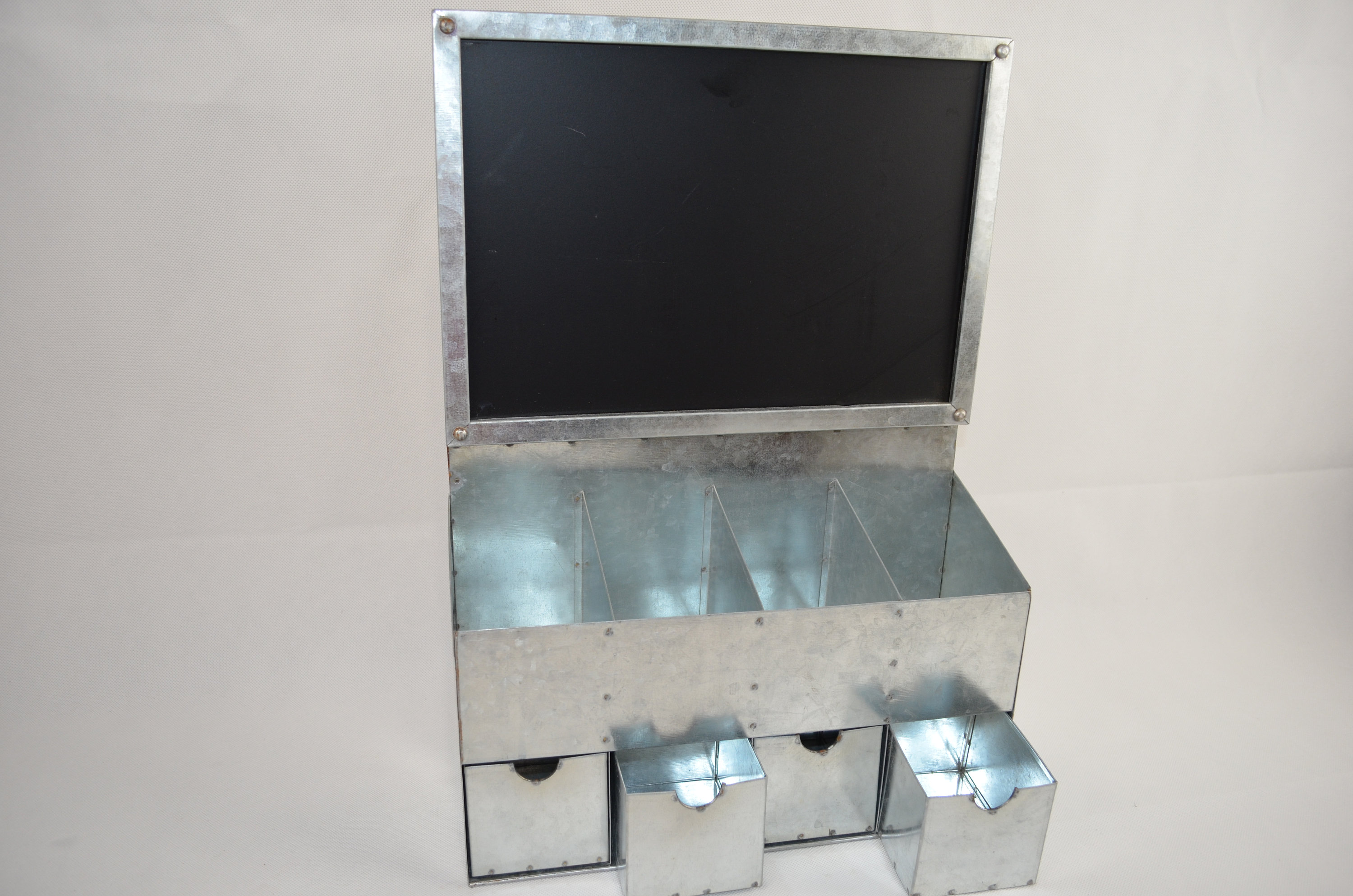 Galvanized 4 Drawer 4 Compartment Chalkboard Cubby - Storage - Organizer