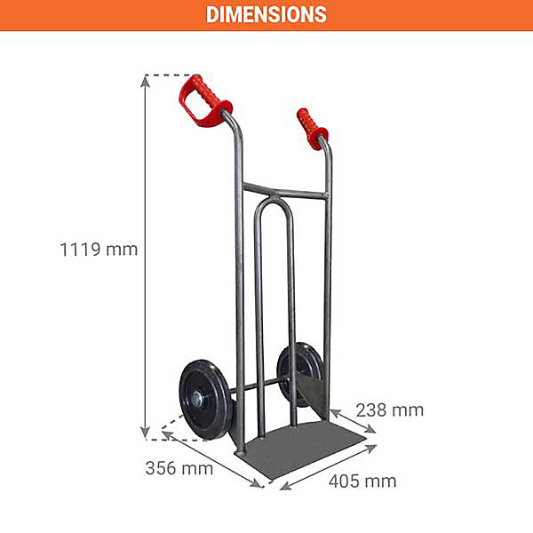 Diable acier charge 250kg - Roues caout. élast. noir silencieux - DVPO-RSN