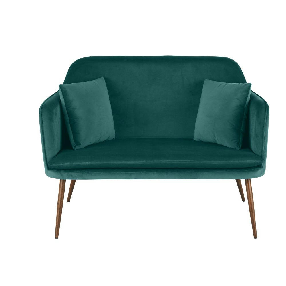 Sacha Business - Banquette à diner 2 places en velours vert botanique