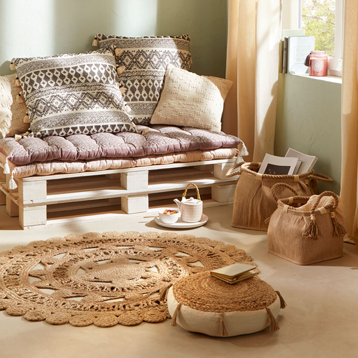 Floor cushion "Rituality" Beige, &Oslash; 38 cm