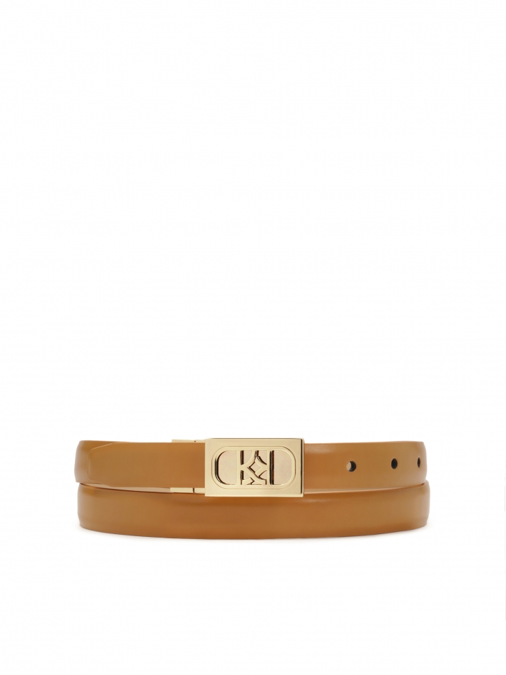 Beige and brown double-sided belt with full buckle