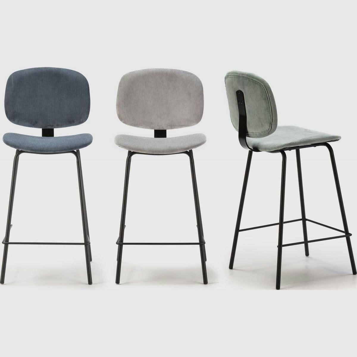 LIV - Lot de 2 tabourets de bar en velours côtelé bleu 65 cm