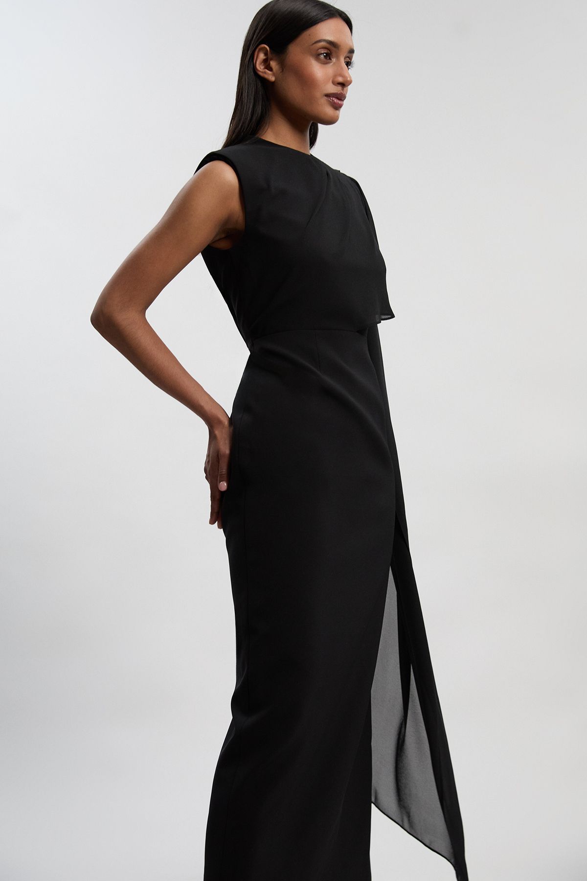 KarenMillen Polished Tailored Cape Drape Maxi Column Dress