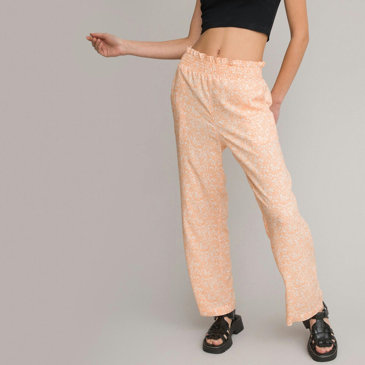 Pantalon large et fluide, imprimé fleurs