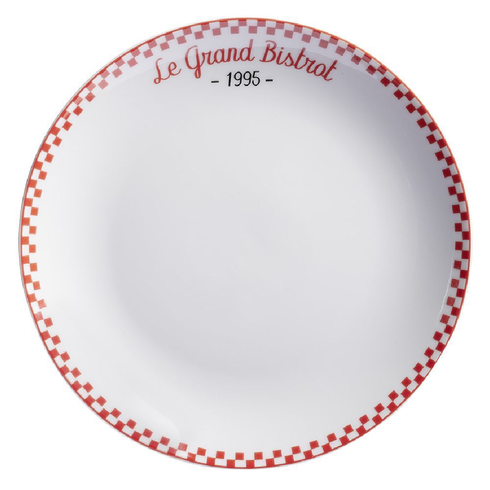 Assiette à dessert "Le grand bistrot" bord damier rouge blanc Ø19cm