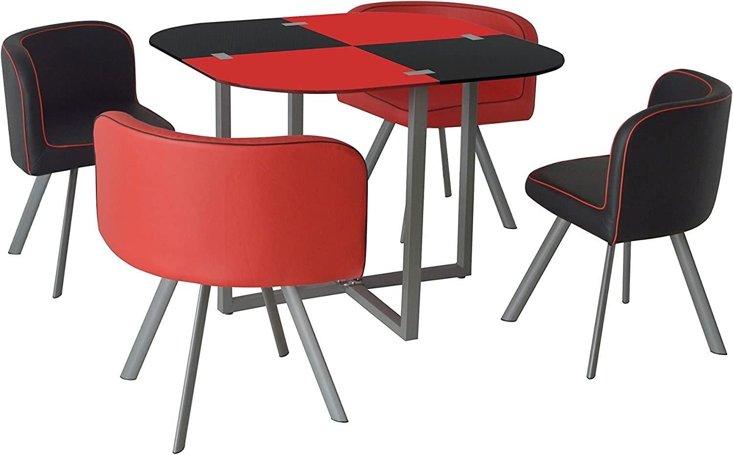 KOSY KOALA Dining Table And 4 Faux Leather Chairs Space Saver Black And Red Kitchen Set