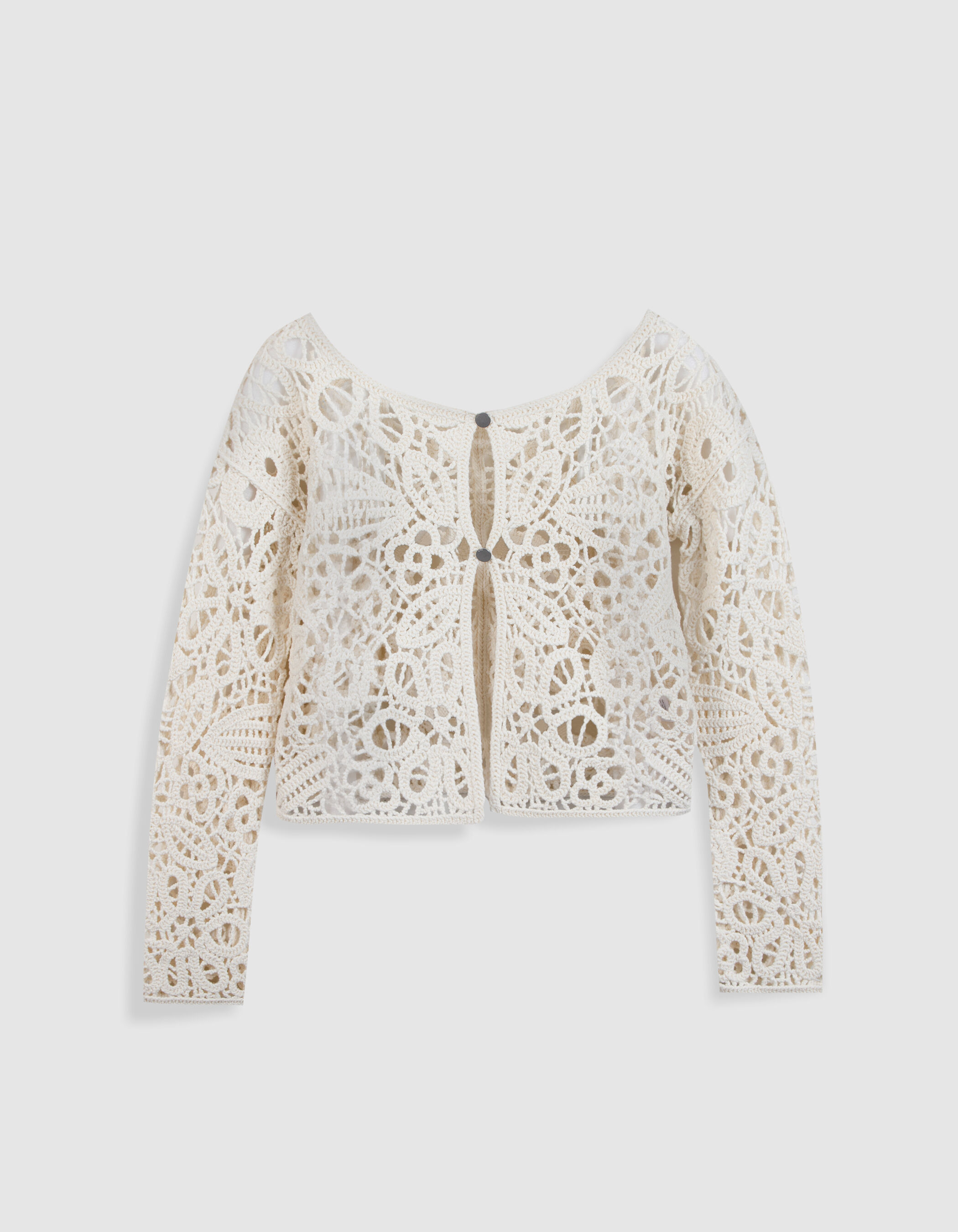 Cardigan court bleu marine crochet ajouré Femme