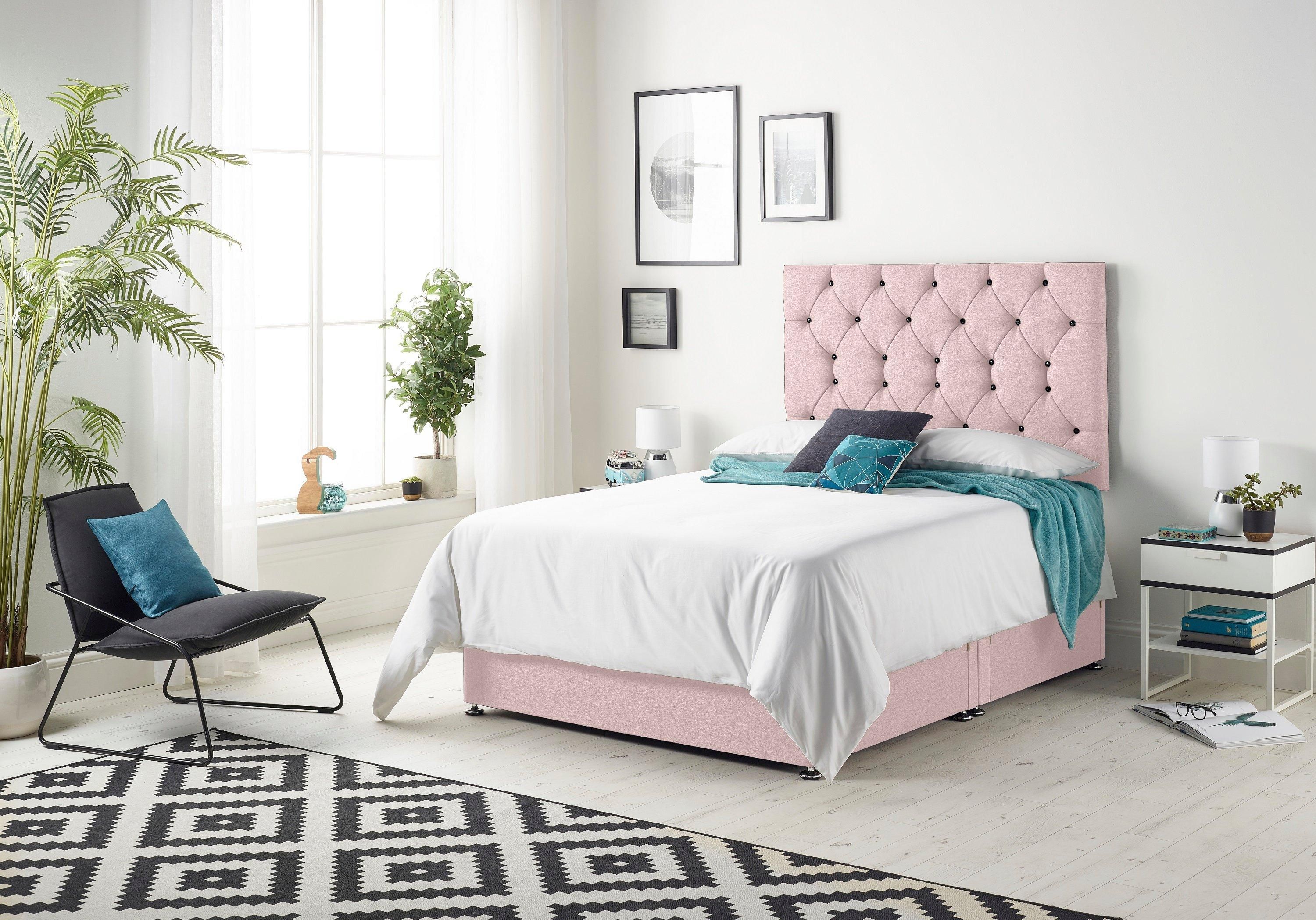 Somnior Premier Plush Velvet Sprung Memory Foam 4 Drawer Divan Bed Set with Upholstered Headboard
