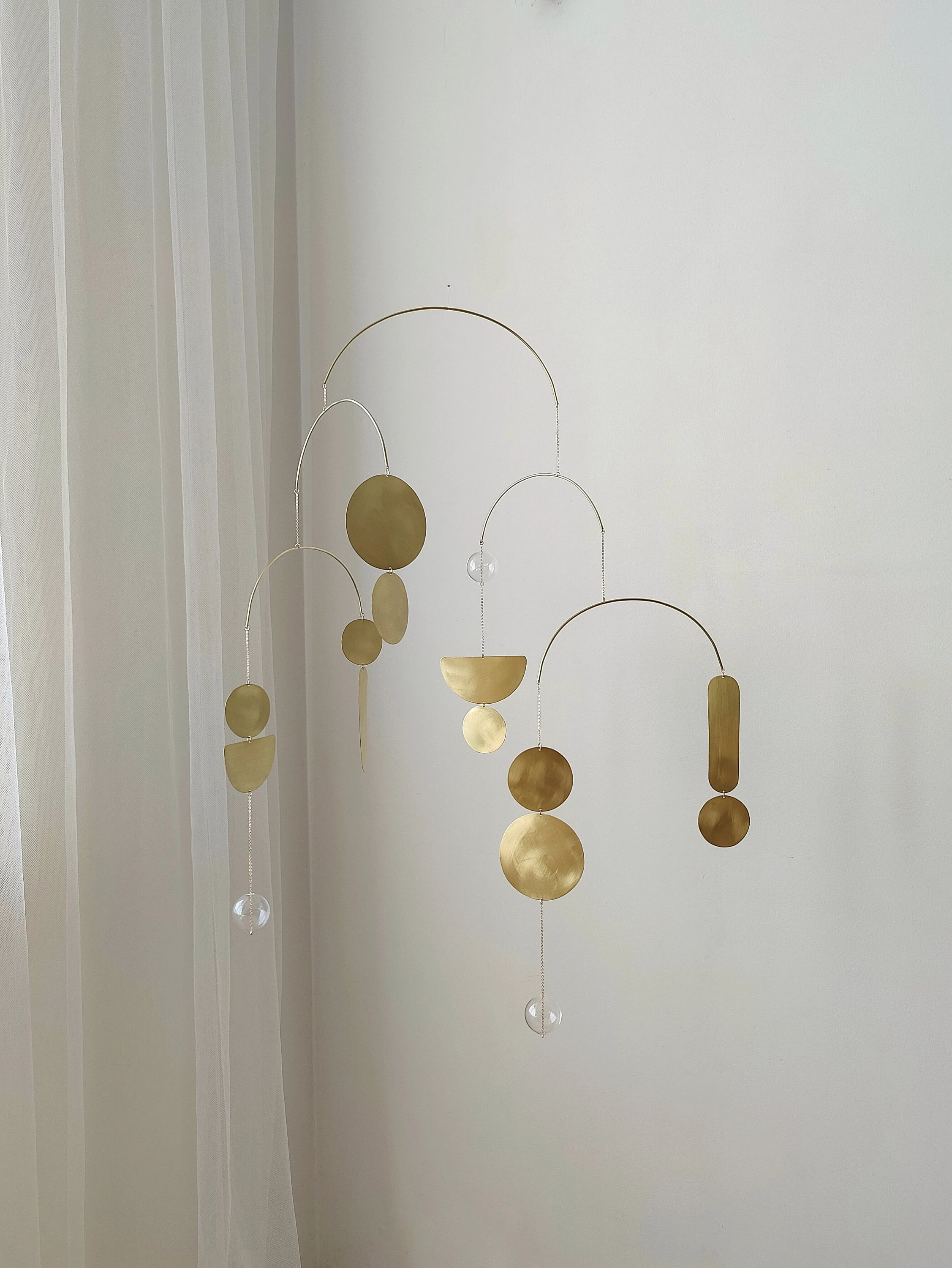 Large brass kinetic mobile. Mid-century modern sculpture. Metal hanging art decor. Hanging mobile