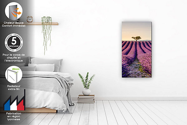 ILO Radiateur électrique Mural Rayonnant 750W Extra Plat Verre Trempé Wifi Couché De Lavande