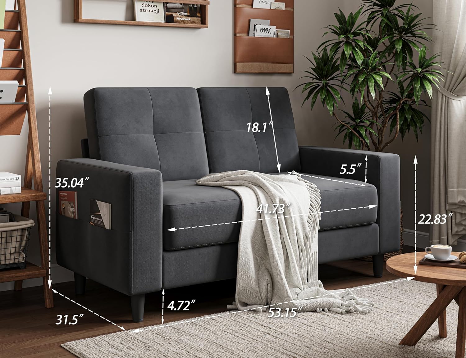 Txtin's Loveseat Sofa 53 Small Couches for Small Spaces 2 Seater Mini Couch for Bedroom Dark Grey Comfy Modern Love Seat for Apartment Office Living Room