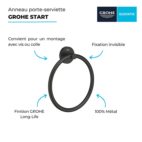 Anneau porte serviettes GROHE Start noir mat   microfibre